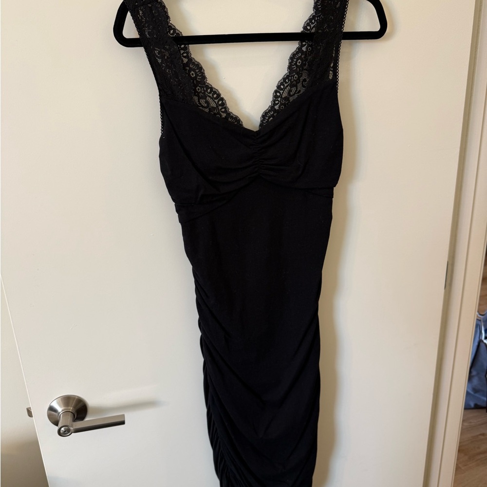 Express Elegant Black Lace Ruched Dress
